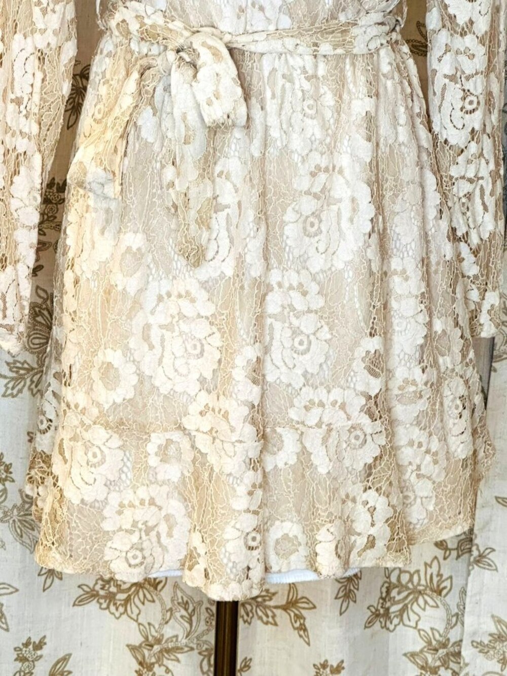 Floral Lace Mini Dress Size M Boho Cottagecore Romantic Feminine Fairy Etherial - Picture 3 of 9